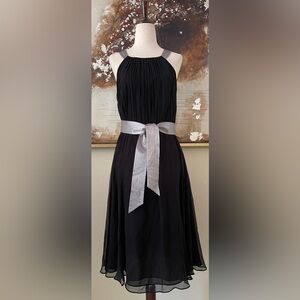Vintage Anne Klein Elegant 100% Silk Black Dress with Silver Sash size 6 NWOT~